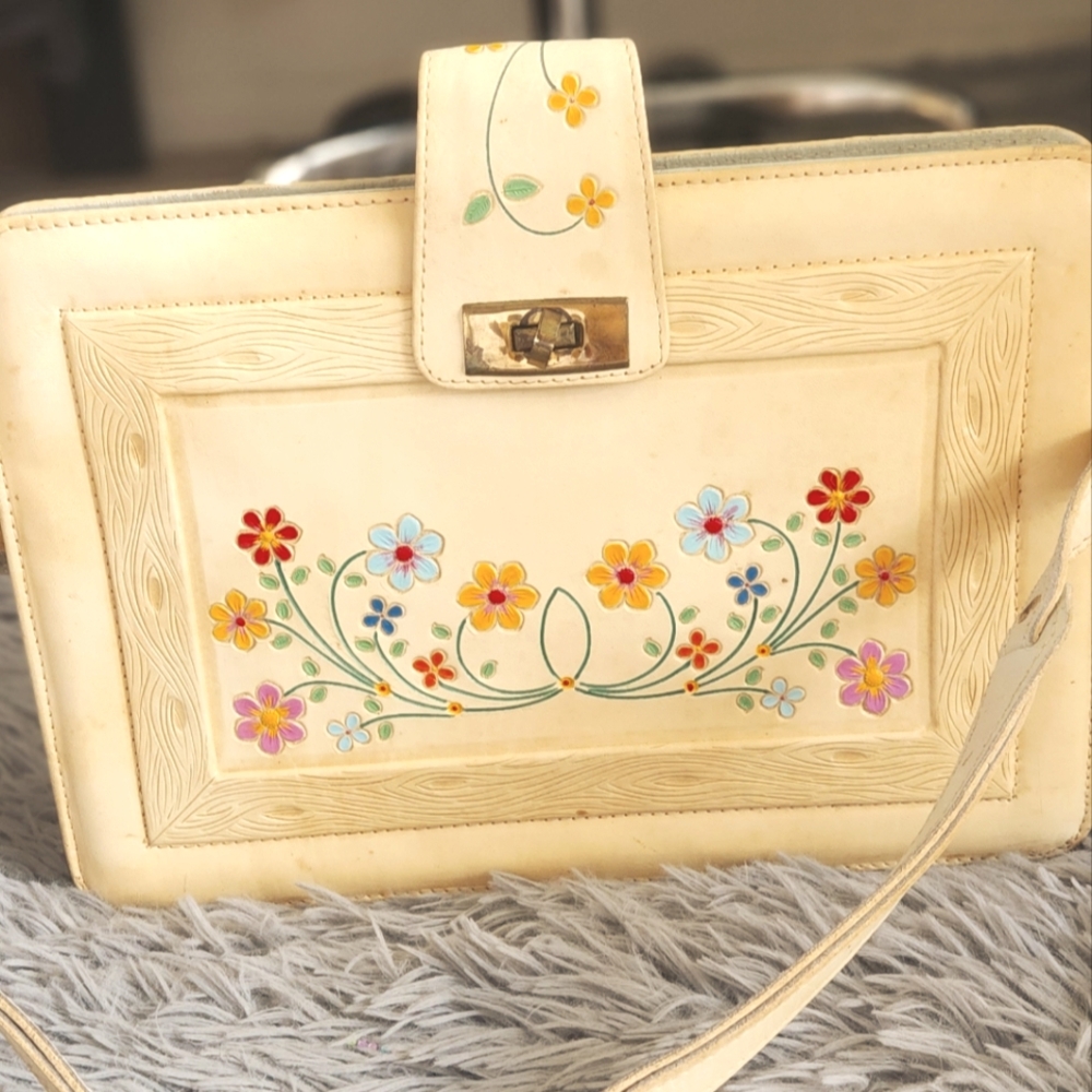 Floral hand painted Vintage 50's Bag - Picture 1 of 9